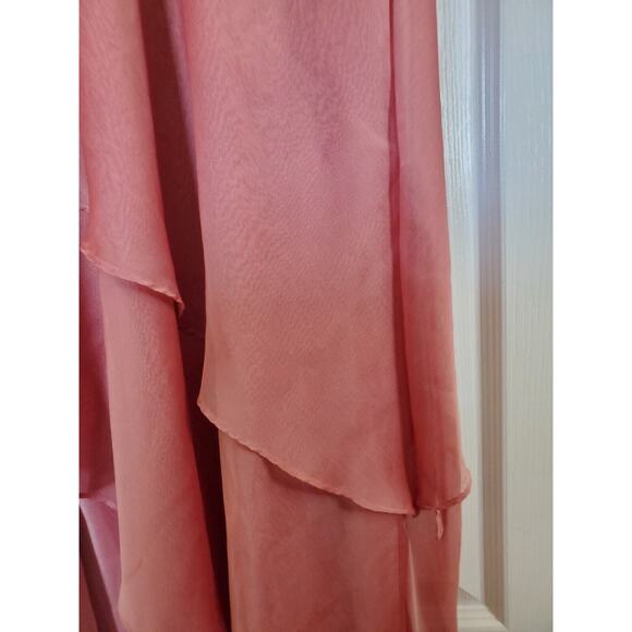 Dela-Jo by Lida Formal Shiny Salmon Pink Asymmetric Tiered Ruffle Dress, Size 8 - Picture 10 of 11